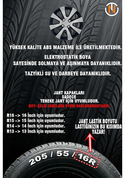 Renault Vel Satis 15 İnç Jant Kapağı Takım Siyah Gri C101