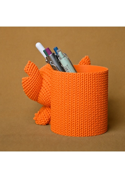 3d Baskı Knitted Kalemlik - Sevimli Karakterli Masaüstü Kalem Organizeri-turuncu Çok Renkli