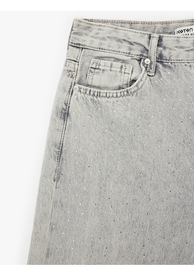 Koton Normal Bel Taş Detaylı Pamuklu Geniş Paça Denim Pantolon - Wide Leg Jean Gri 6sal40006md Gri Koton Normal Bel Taş Detaylı Pamuklu Geniş Paça Denim Pantolon - Wide Leg Jean Gri 6sal40006md Gri