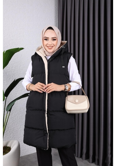 Harman Butik Kadın Çift Taraflı Giyilebilir Şişme Yelek Siyah Siyah