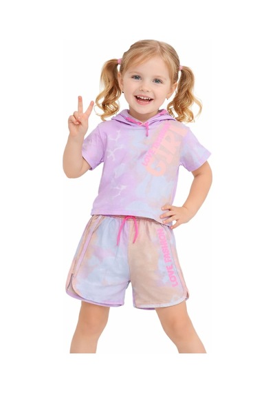 İrem Çocuk Giyim Kız Çocuk Girl Yazı Desenli Batik Desen Modelli Kapüşonlu Tişört Şort Takımı Çok Renkli İrem Çocuk Giyim Kız Çocuk Girl Yazı Desenli Batik Desen Modelli Kapüşonlu Tişört Şort Takımı Çok Renkli