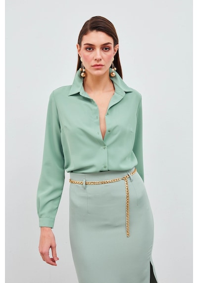 Sateen Düz Klasik Gömlek - Mint Mint Yeşili