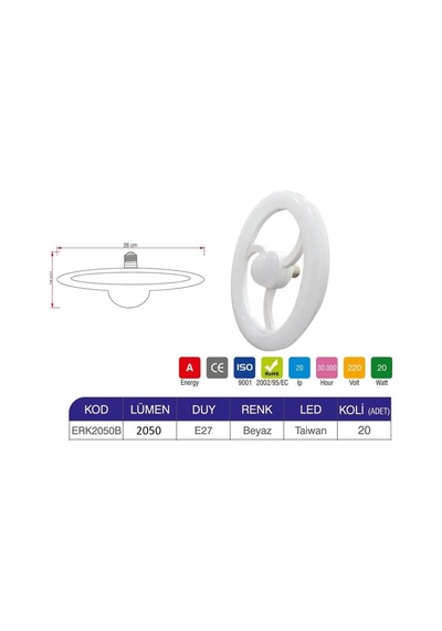 Simit Led Ampül 20w Beyaz Işık Erkled