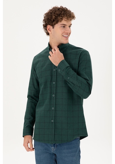 U.s. Polo Assn. Erkek Koyu Yeşil Gömlek Desenli 50296597-vr079 Koyu Yeşil