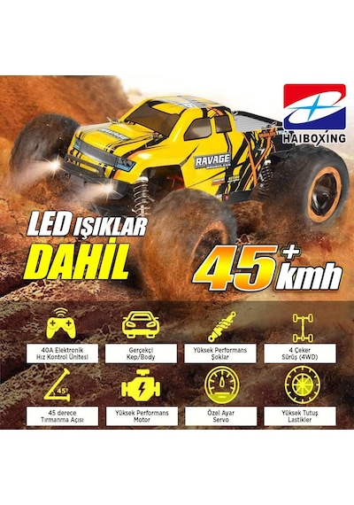 Haıboxıng 1/16th Scale 4wd Brushless Truck Uzaktan Kumandalı Araba Rtr Sarı + 1000 Mah 7.4v 2s 30c Lipo Batarya
