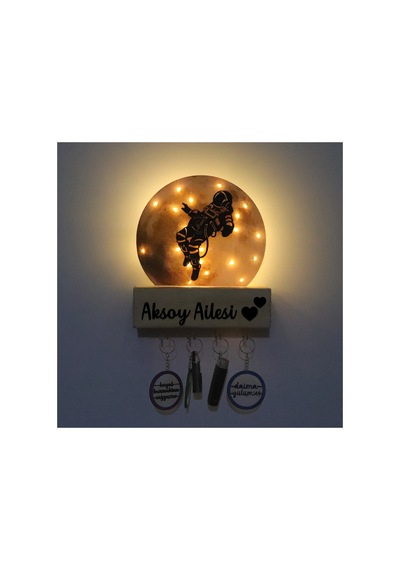 Led Işıklı Pleksi Dolunay Kişiselleştirilebilir Dekoratif Biblo Space Astronot Anahtar Askılığı Sarı - 737200937 Sarı