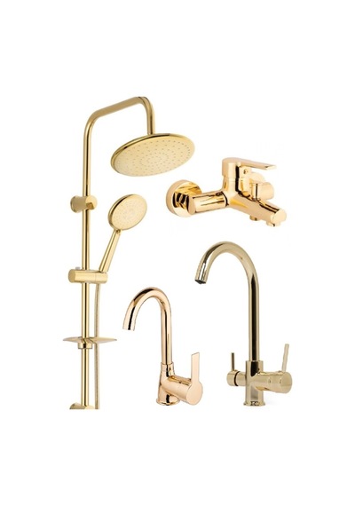 4 Lü Full Set Gold Robot Duş Seti - Banyo Bataryası Arıtmalı Mutfak Bataryası Ve Lavabo Bataryası Diğer