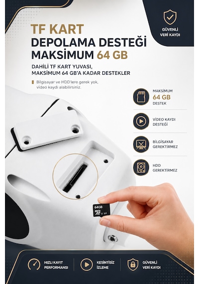 3mp Wifi Full Hd Kablosuz İç Ve Dış Mekan Balık Gözü Sd Karta Kayıt Yapan Telefondan İzleme Yapılabilen Güvenlik Kamerası