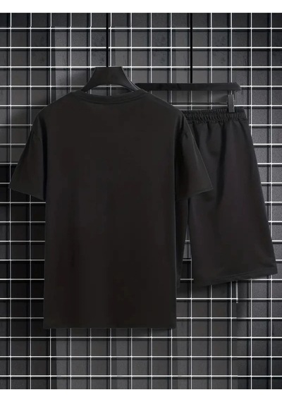 Startmore Erkek Beyaz''los Angeles Baskılı'' Basic Oversize T-shirt- Şort Takım Strup0000000000015 Siyah
