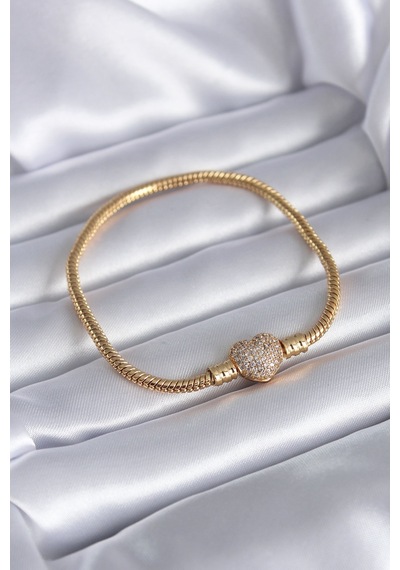 Gold Renk Zirkon Taşlı Kalp Model Pirinç Charm Kadın Bileklik Bileklik Çok Renkli Gold Renk Zirkon Taşlı Kalp Model Pirinç Charm Kadın Bileklik Bileklik Çok Renkli