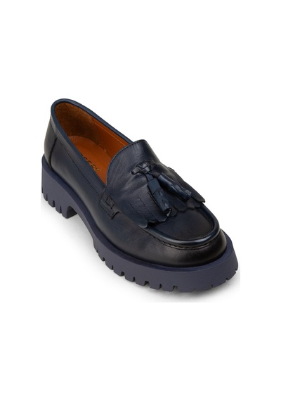 Deery Kadın Hakiki Deri Lacivert Püsküllü Loafer - 02033zlcvc02