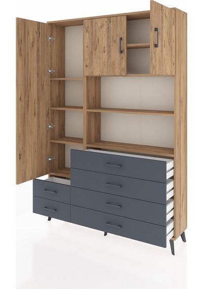 Arges Dolap 8 Raflı 6 Çekmeceli 3 Kapaklı 132x30x195 Çam-çam/antrasit Atlas Çam/antrasıt Arges Dolap 8 Raflı 6 Çekmeceli 3 Kapaklı 132x30x195 Çam-çam/antrasit Atlas Çam/antrasıt