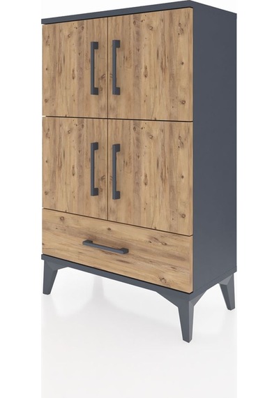 Arges Komodin 4 Raflı Tek Çekmeceli 4 Kapaklı 60x30x96 Antras... Antrasit