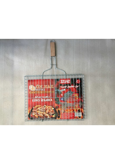 Ahşap Saplı Tel Izgara - Mangal Izgarası - Büyük Boy 32 Cm x 42Cm