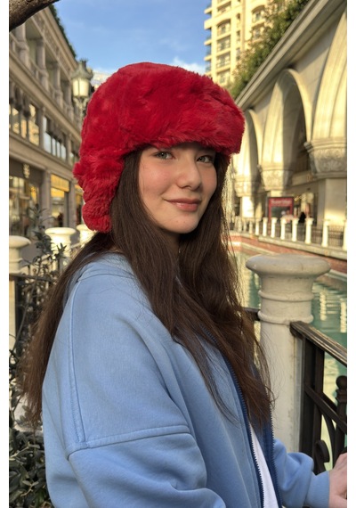Mollycrush Genç Kırmızı Peluş Pilot Şapka Uniseks Trend Kulaklıklı Kışlık Ushanka Model Kırmızı