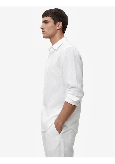 Koton Klasik Yaka Regular Fit Uzun Kollu Keten Gömlek Beyaz 6sam60190hw
