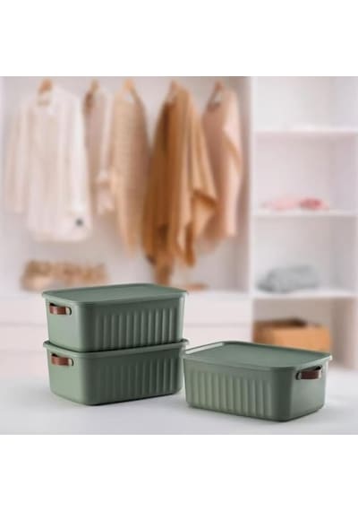 1 Adet Düzenleyici Kapaklı Kutu, Dekoratif Saklama Kutusu, Organizer 35cm 25cm 14cm Yeşil 10 Litre Açık Ahşap
