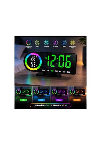 Akıllı Dijital Neon Led Li Başucu Saati - Masa Saati - Neon Renkli, Modern Ve Fonksiyonel Alarm - Erteleme -nem Göstergesi Çok Renkli - 885161608 Çok Renkli Akıllı Dijital Neon Led Li Başucu Saati - Masa Saati - Neon Renkli, Modern Ve Fonksiyonel Alarm - Erteleme -nem Göstergesi Çok Renkli - 885161608 Çok Renkli