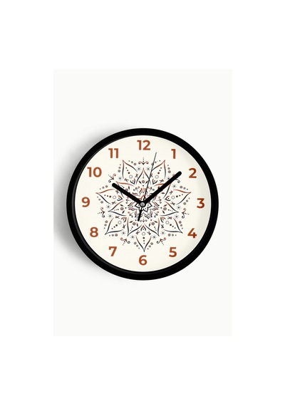 Mandala Tarzı Çiçek Çizimi Modern Duvar Saati - 30cm - Önü Camlı Siyah Kasa - Sessiz Mekanizma-jh0854 Siyah