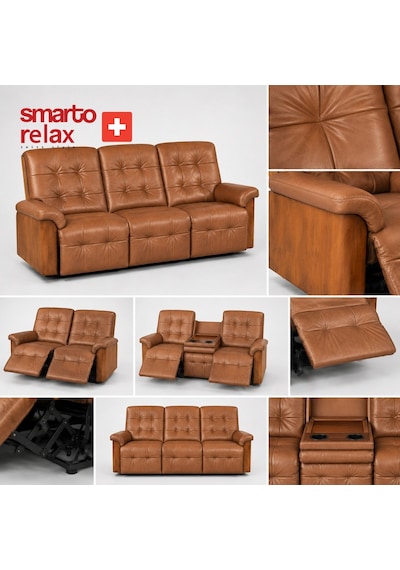 Smarto Relax Berlin 3 Lü Orta Konsollu Bardaklıklı Yatar Ayak Uzatmalı Ergonomik Deri Sinema Tv Koltuğu Kahverengi