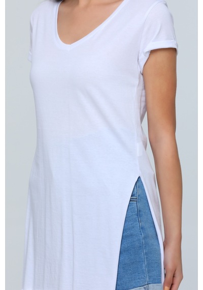 Winmoda34 Yırtmaçlı Tshirt Beyaz