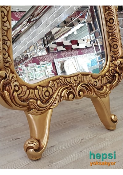 Bihter Model Altın Renk Varaklı Ayaklı Boy Aynası