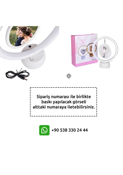 Led Işıklı Yuvarlak Fotoğraf Çerçevesi Kişiye Özel Fotoğraf Baskılı Resimli Gece Lambası Beyaz