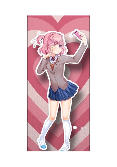 Anime- Natsuki Doki Doki Desenli Sarılma Yastığı Hugging Pillow Kılıfı Çok Renkli