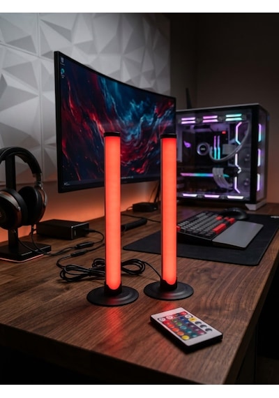 2'li Set Masaüstü Rgb Led Ortam Işığı - Sese Duyarlı Müzik Ritim Aydınlatması, Kumanda Kontrollü Oyuncu Ve Tv Arkası Işık