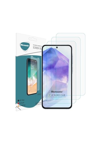 Galaxy A55 Screen Protector Nano Glass Cam Ekran Koruyucu 3 Lü Paket Galaxy A55 İle Uyumlu Ekran Koruyucu - Şeffaf