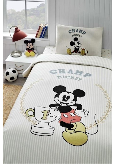 Özdilek Mickey Mouse Champ Tek Kişilik Disney Lisanslı Lastikli Çarşaf Çocuk Pike Takımı Çok Renkli