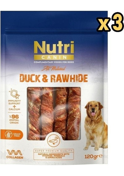 Nutri Canin Rawhide Ördek Eti Sarılı Orta Büyük Irk Köpek Kemik Ödülü 3 x 120 G