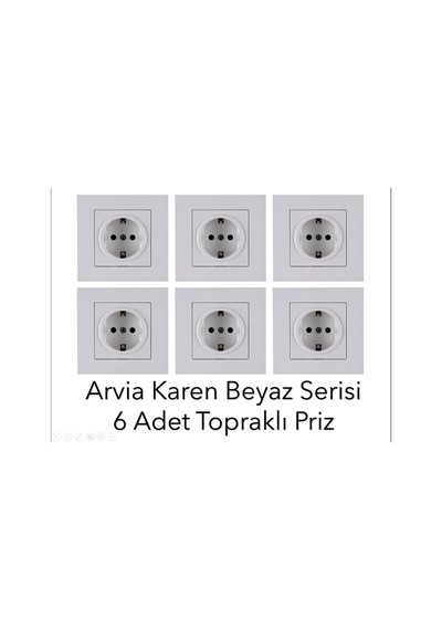 Arvia Karen Beyaz 6 Adet Topraklı Priz Çerçeve Dahil