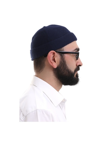Lacivert Katlamalı Sade Desen Kışlık Orlon Takke Şapka Lacivert