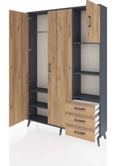 Arges Dolap 5 Raflı 3 Çekmeceli Tek Askılı 132x30x195 Antrasit-çam/çam Atlas Çam/atlas Çam Arges Dolap 5 Raflı 3 Çekmeceli Tek Askılı 132x30x195 Antrasit-çam/çam Atlas Çam/atlas Çam