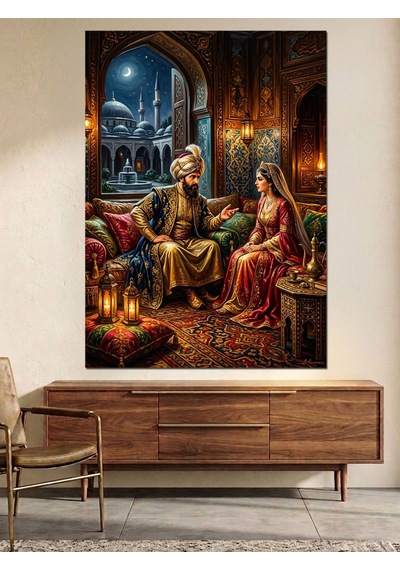 Sarayda Sultan Ve Kadın Sohbetli Dekoratif Kanvas - Mdf Ahşap Tablo Çok Renkli