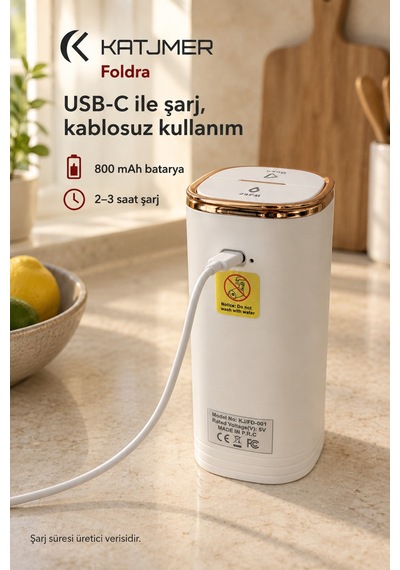 Kj/fd-001 Foldra Şarjlı Damacana Su Pompası, Katlanabilir, Tek Tuş, Usb Şarjlı, 1,4 L/dk - Beyaz