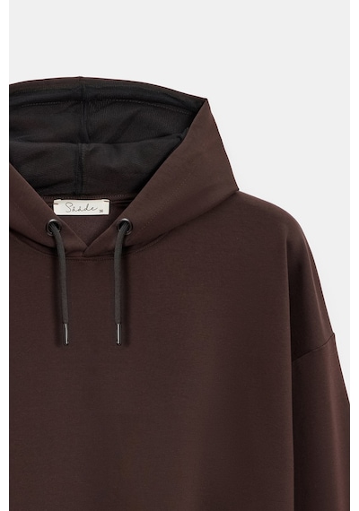 Sââde Kadın Oversize Kapüşonlu Basic Hoodie Sweatshirt Acı Kahverengi