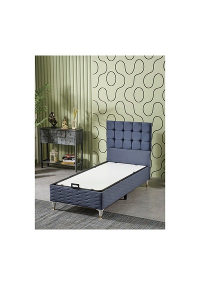 Beehanem Bengü Modern Baza + Yatak + Başlık Seti 120x200 İndigo Geniş Tek Kişilik Sandıklı 3'lü 120 x 200