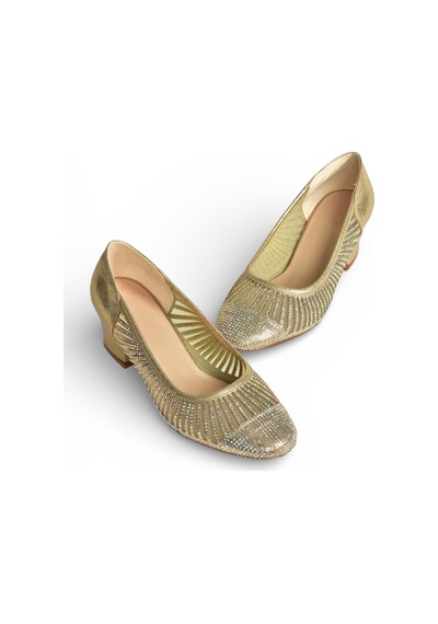Fox Shoes Y820854514 Altın Sim Kalın Topuklu Kadın Ayakkabı Altın