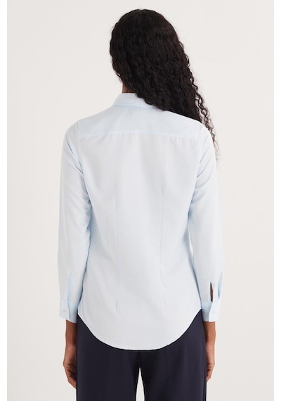 Tudors Kadın Slim Fit Dar Kesim Vucüda Oturan Uzun Kollu Gizli Düğme Detaylı Mavi Basic Gömlek-35557 Mavi