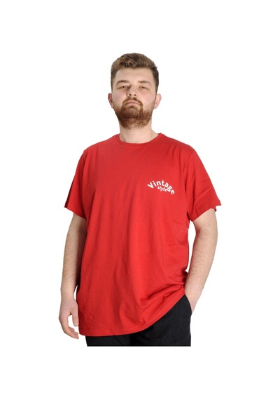 Mode Xl Büyük Beden Erkek T-Shirt Vıntage 23144 Kırmızı 001