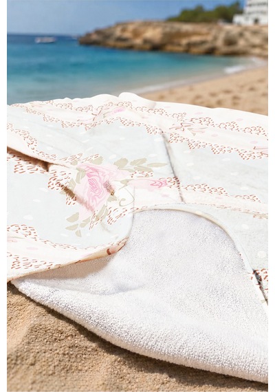 Gül Çiçekli Dantel Detaylı Plaj Havlusu-vintage Romantik Pastel Mavi Hızlı Kuruyan Mikrofiber Havlu Kül Karamel