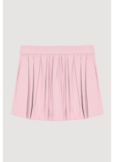 Quzu İçi Şortlu Beli Lastikli Pileli Mini Etek Pembe