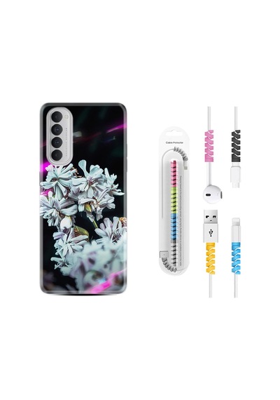Oppo Reno 4 Pro Kılıf Kablo Koruyuculu Beyaz Çiçekler 1888
