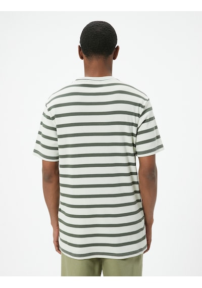 Koton Basic Tişört Slim Fit Çizgili Bisiklet Yaka Kısa Kollu Haki Çizgili 4sam10843hk Haki