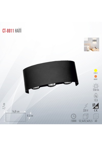 Cata Ct-8011 Haiti Modern Led Aplik Gün Işığı Siyah