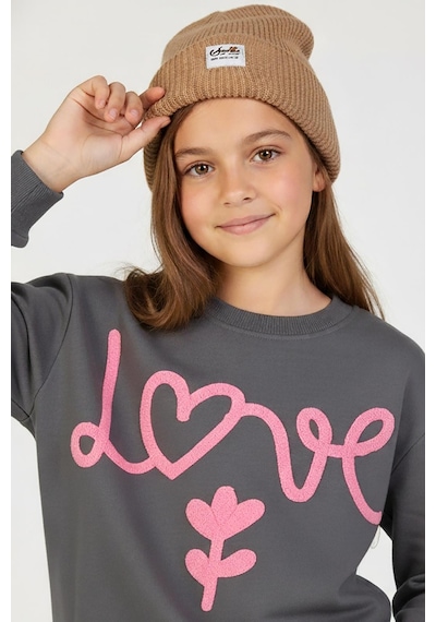 Kız Çocuk İşleme Detaylı Sweat Dmb-9897 Füme