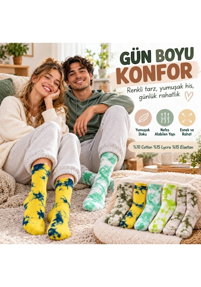 Womanandkids Wak Unisex Batik Desenli Çorap 10'lu Set Pamuklu Renkli Uzun Soket Dikişsiz Nefes Alan Günlük Spor Çorabı Çok  Renkli