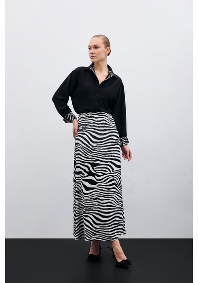 Sateen Zebra Desen Etek - Siyah-135451 Siyah